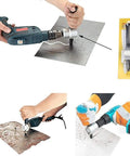 Dope Double Head Metal Nibbler Cutter With Nonslip Handle Fits Electric Drill cutting thin sheet metal, showing precision and ease of use.