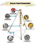 Beefy Aluminum Rescue Tripod For Confined Space Operations With Two Six Zero Lbs Winch and Harness built tough showing labeled components.