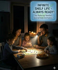 Family using Water Powered Emergency Flashlight No Batteries Needed Off Grid Survival Light For Camping And Hurricane Prep indoors.