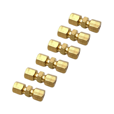 Brass 1/8-in compression couplings, 6 pcs, for refrigeration and air lines.
