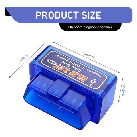 OBD2 Scanner With ELM327 V21 Bluetooth Diagnostic Tool for Android and iOS, product size dimensions display