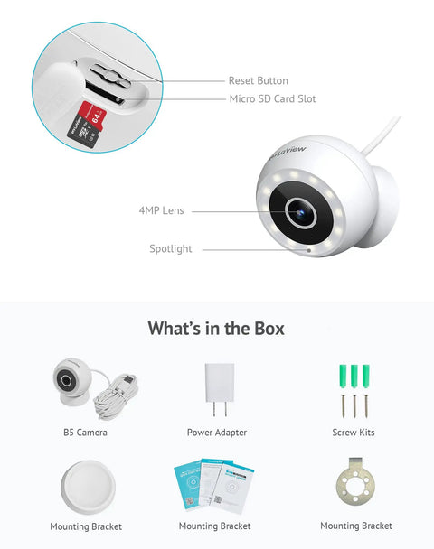 Image showing Outdoor And Indoor Wired Security Cam With 4MP 2K Clarity IP65, lens, spotlight, and accessories.