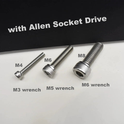 M6x25mm 304 Stainless Steel Hex Socket Cap Head Screws Full Threaded Bulk Kit displayed with M4, M6, M8 screws for comparison