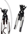 Heavy Duty Automatic Wire Stripper Crimper And Cutter Wrench Multi Function Electrical Pliers Induction Hardened Stainless Steel 200Mm Black Tool with ergonomic grips.