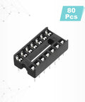 14 Pin DIP IC Socket Adapter Kit 80Pcs, 2.54mm pitch, black socket for breadboard projects and PCB design with 80 pieces.