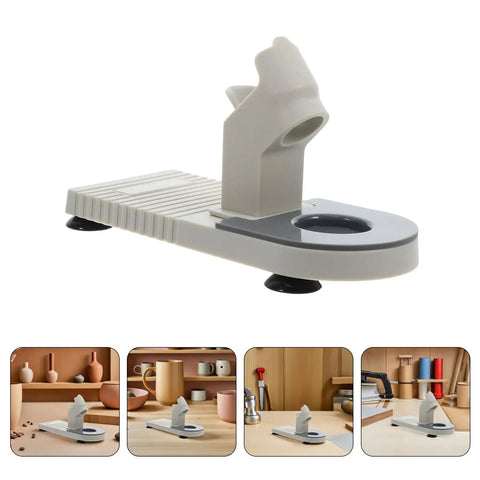 Heavy Duty Plastic Glue Stick Organizer Stand With Deep Trenches For Hot Melt Adhesive Pens on a desk with storage for pens.