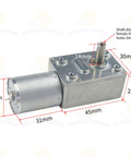 12V DC Worm Gear Motor 6 RPM With All Metal Gearbox And Aluminum Housing dimensions exposed
