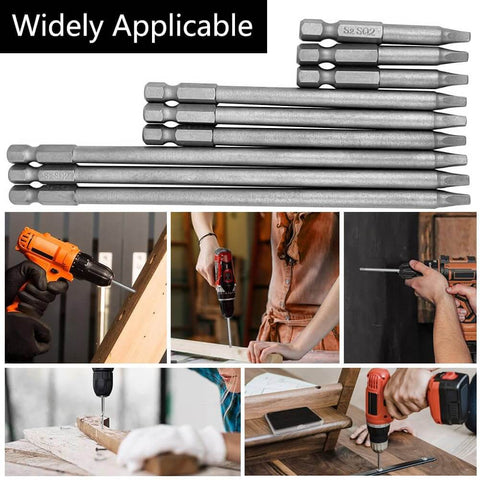 Nine Piece Square Head Screwdriver Bits Set With Quarter Inch Hex Shank Magnetic S2 Steel for Pocket Hole Jig and Electric Drill use