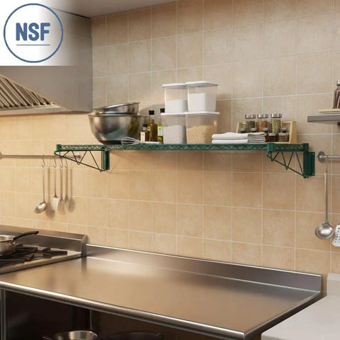 Two Pack Green Epoxy Wire Wall Mounted Shelves Nsf Certified Heavy Duty Steel Storage Rack For Commercial Kitchens Straight Up Built Tough Game Changing Storage Solution