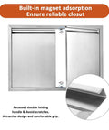 Badass 35 By 24 Double BBQ Access Door For Outdoor Kitchens With Slick Recessed Latches Concealed Hinges Heavy Duty 304 Stainless Steel showing built-in magnet for reliable closure.