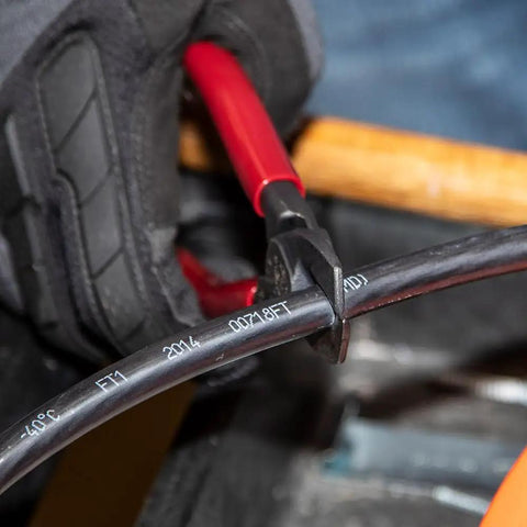 Sleek Six Point Five Inch Compact Cable Cutter Featuring High Leverage Action For Hella Easy Aluminum And Copper Wire Snipping With Zero Mechanical Hassle And Top Shelf American Forged Steel cutting black wire.