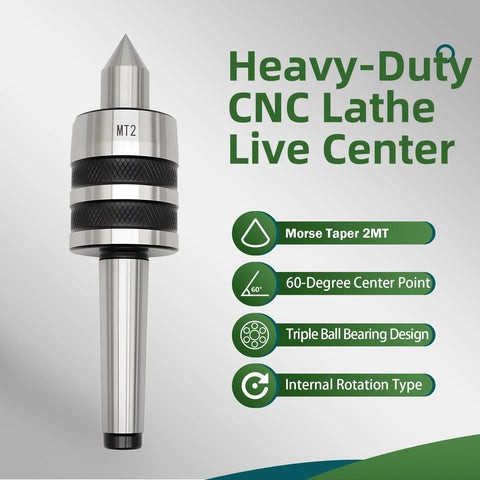 MT2 Ball Bearing Morse Taper Live Center Internal Rotation for Wood and Metal Lathes, Medium Duty with 60 Degree Center Point