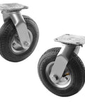8 Inch Pneumatic Swivel Caster Wheels with Zinc Top Plate and 360 Degree Rotation, Black Rubber Tires, 590 Lb Capacity, 2 Pack