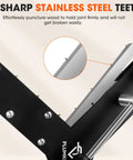 Close-up of Dead Nut Tight Four Piece Miter Clamps showcasing 8 sharp stainless steel teeth designed for strong wood joints.