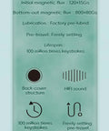 Magnetic Jade Keyboard Switches product features, linear pre travel, factory pre lubed, light blue finish, 100 million keystrokes.