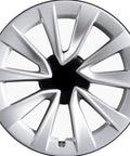 Snap Up This Fresh Reconditioned OEM 19 X 8.5 Silver Aluminum Alloy Wheel Rim For 2020 Through 2023 Tesla Model 3 R19 Fitment top view design.