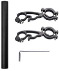 Extended Handlebar Mounting Bar For Bikes 11.8 Inches Long Beefy Aluminum Alloy Bracket Fits 20mm To 32mm Handlebars Extra Space For Lights GPS Phone Bike Computer Bell And More shown with mounting brackets and hex key.