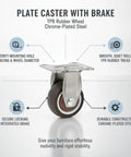 Locking Casters for Heavy Furniture With TPR Rubber Plate Wheels and Chrome Plated Steel Brakes
