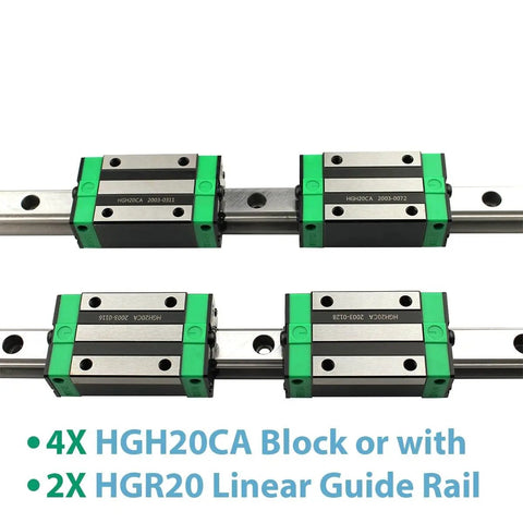 Two HGR20 Linear Guide Rails Kit From 100mm To 1500mm with Four HGH20CA Bearing Blocks for CNC Router Engraving and DIY Machining.
