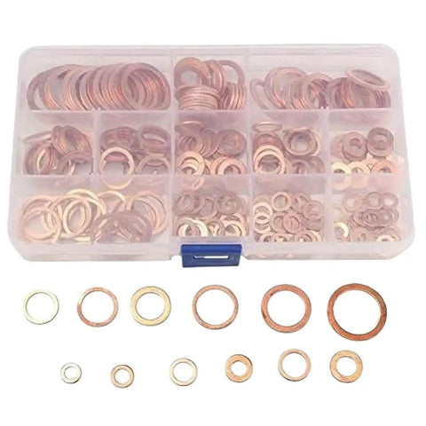 Copper Crush Washer Set 280 Pcs In 12 Sizes M3 To M16 Solid Copper Flat Ring Gaskets For Fuel Line Brake Line And Hydraulic Systems A Must Have Automotive Kit For Leak Free Seals. Assorted copper crush washers in organizer case, M3-M16