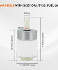Dimensions of a fuel filter for Fuel Line Kit With Primer Bulb And Tune Up Kit For MTD Troy Bilt Trimmers Bolens Yard Man Ryobi.