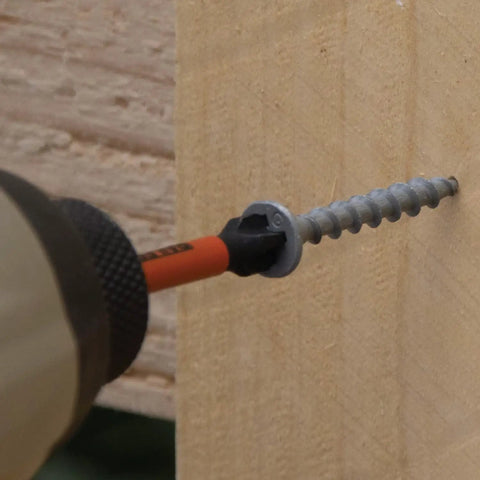 2 Inch Ball End Hex Bit Set, 20 Piece S2 Steel With Torsion Zone used to drive screw into wood plank