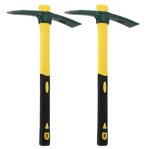 Two Pack 15 Inch Pick Mattock Hoe Set With Forged Steel Head And Fiberglass Handle For Weeding Loosening Soil Gardening And Camping
