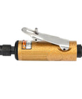 Heavy Duty Pneumatic Air Die Grinder Built Like A Badass Shop Workhorse For Crushing Steel Fabrication Tasks And Yielding Flawless Ground Edges Without Fail Professional Grade Performance, side view, yellow steel housing, low noise design.