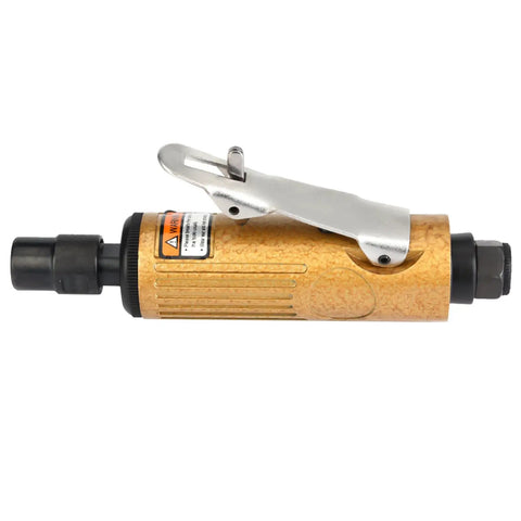 Heavy Duty Pneumatic Air Die Grinder Built Like A Badass Shop Workhorse For Crushing Steel Fabrication Tasks And Yielding Flawless Ground Edges Without Fail Professional Grade Performance, side view, yellow steel housing, low noise design.