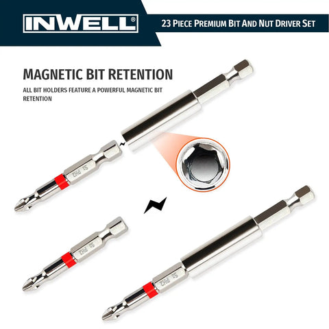 Magnetic bit holder for Compact 41 Piece 1/4 Inch Drive Mini Ratchet Wrench Set With Mini Socket Set And Screwdriver Bits Phillips