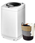 Full Auto Portable Washing Machine, 8 Pounds Compact Laundry Washer Spin Dryer Combo With Led Display, three water settings next to a laundry basket.