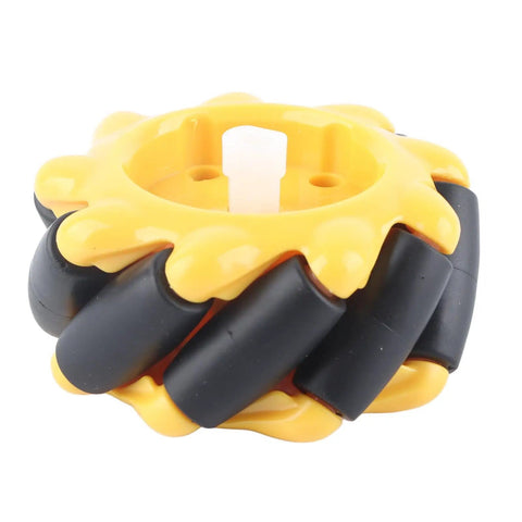 Omni Directional Mecanum Wheel Set For DIY Robots Pro Grade Durable ABS Rubber Coated 60mm Yellow Black front view