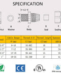 Specification sheet for 10 Pack NPT One Half Inch Cord Grip Glands IP68 Waterproof Adjustable 7 To 12mm Plastic Cable Connectors