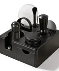 Game Changer 51 Mm Espresso Accessory Bundle with black tamping tools and an organized station for easy espresso prep.