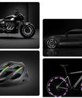 Front Wheel Riser Block For Indoor Bike Training With Anti Skid Design shown with vehicles and reflective wheel stickers