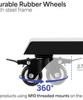 VIVO 2-inch locking casters with brakes, M10 threaded, steel frame, rubber wheels; four-pack for desks, carts, TV stands