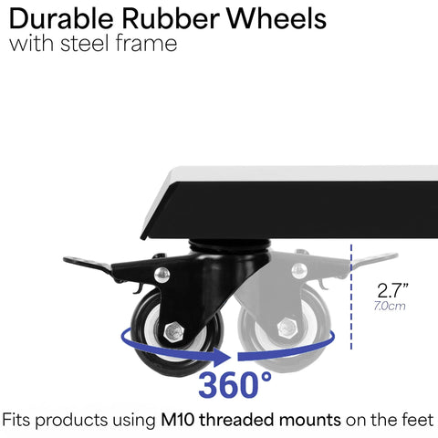 VIVO 2-inch locking casters with brakes, M10 threaded, steel frame, rubber wheels; four-pack for desks, carts, TV stands