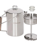 Percolator Coffee Pot For Campfire Ready Hit The Trail 9 Cup Stainless Steel Kettle With Wood Handle and filter components