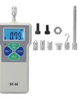 Handheld Portable Push And Pull Tester Meter Digital Force Gauge 50N 5kg 11Lb High Sensitivity Sensor Fast Readouts Long Battery Life With 3.7V Battery Low Battery Alert Safe Durable Tension And Compression Tester, SF-50 with attachments