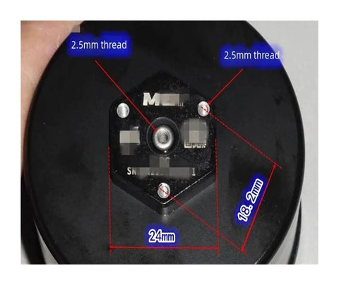 Close-up of 24mm brushless motor with 2.5mm thread, for robot external rotation, featuring driver and encoder for smooth control