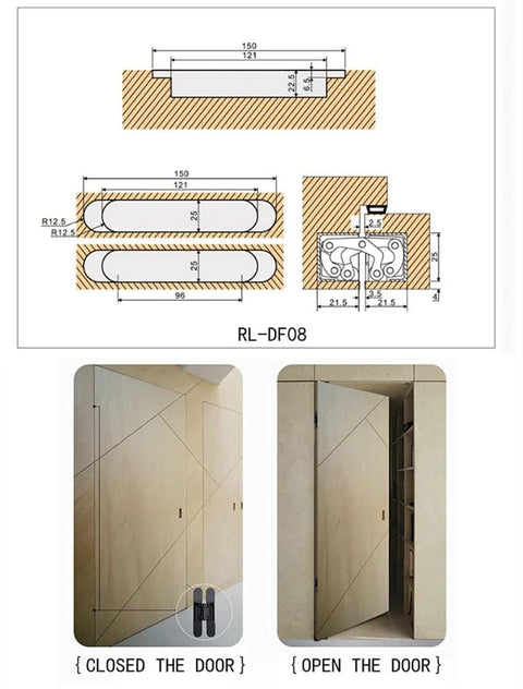 Heavy Duty Invisible Concealed 3 Way Adjustable Butt Hinge For Wooden Doors With 180 Degree Opening Zinc Aluminum Alloy illustration