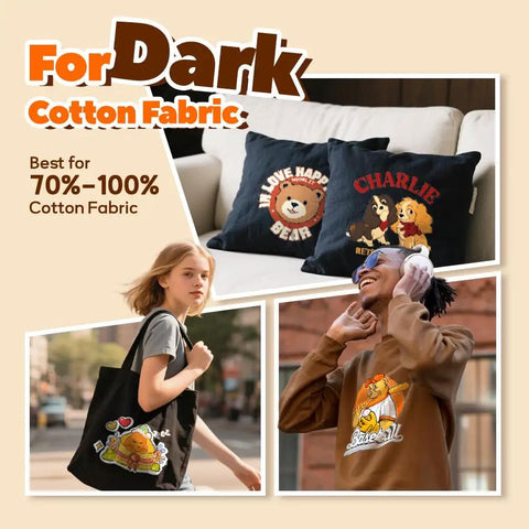 PU Heat Transfer Paper For Inkjet Printer, Dark Fabric Iron On Transfers on tote bag, sweatshirt, and pillows