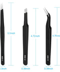 Three-Piece Precision Tweezers Set With Fine Straight Tip, Fine Curved Tip, And Flat Round Tip, Upgraded ESD Safe Anti-Static Crafting Tweezers For Electronics, Jewelry, And Detailed Work, Hand-Polished For Next-Level Accuracy. Black ESD tweezers set, 5.5, 4.72, 4.76 inch