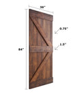 Side view of Knotty Pine Wood Sliding Barn Door Kit 36x84 Dark Walnut DIY Unassembled Panels With Hardware Included Pre Drilled Bore Holes Silent Smooth Tracks Hand Made In The USA.