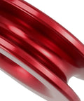 Close-up of Two Pack Aluminum Snatch Recovery Ring, Red, 41,000 Lb Capacity, Fits Three Eighths Or One Half Inch Winch Ropes