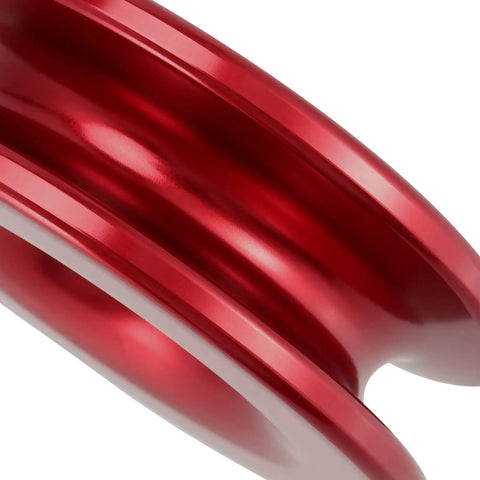 Close-up of Two Pack Aluminum Snatch Recovery Ring, Red, 41,000 Lb Capacity, Fits Three Eighths Or One Half Inch Winch Ropes