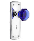 Prairie Plate With Keyhole Passage And Waldorf Cobalt Door Knob In Bright Chrome, Complete Set For One Door, shown front view