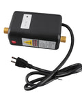 Compact Electric Under Sink Water Heater Brings Quick Warmth Back With A No Fuss Eco Friendly Tankless Build, black unit with brass ports and power cord.