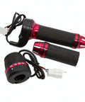 Four Gear Electric Bike Throttle Grip With ABS Rubber Handle For 48V 60V 72V Ebikes, dual grip set with cables, red accents