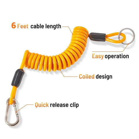 Breakaway Trailer Cable 6Ft Heavy Duty Stainless Steel Spring Towing Coiled Wire Replacement Emergency Breakaway Switch Lanyard